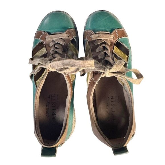 L'Artiste Spring Step Porscha Women's Sz 37 US 6.5 Cut Out Lace Up Teal Sneakers - Picture 3 of 11